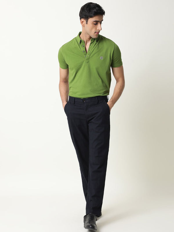 RARE RABBIT Men Navy Blue Regular Fit Solid Trousers