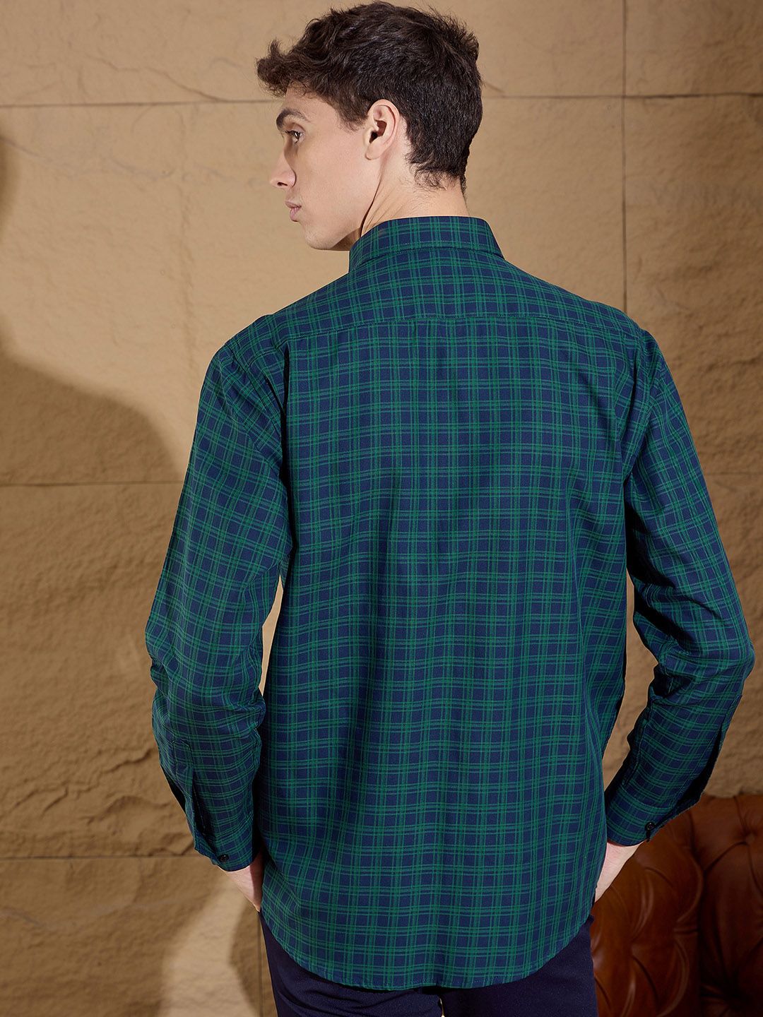 DENNISON Men's Tartan Checks Cotton Casual Shirt