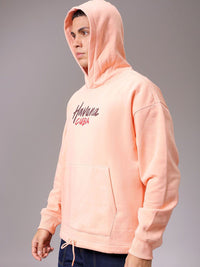 The Indian Garage Co Men Peach Printed Long Sleeves Pullover Hooded Neck Sweatshirt