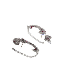 PANASH Silver Plated Kundan Studded Peacock Shaped Ear Cuffs Jhumka Earrings