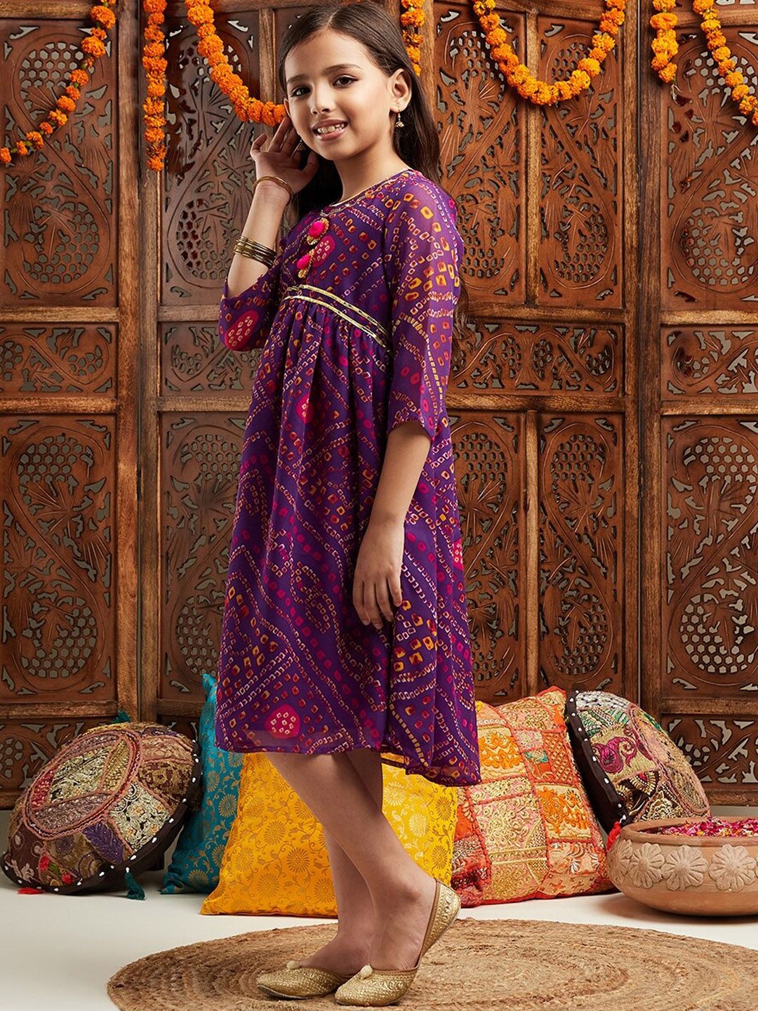 pspeaches Girls Printed Fit & Flare Georgette Ethnic Dress