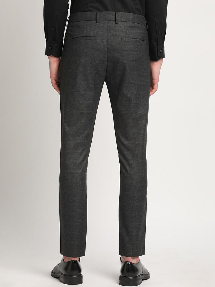 THE BEAR HOUSEMen Solid Checked Tapered Fit Mid-Rise Formal Trousers