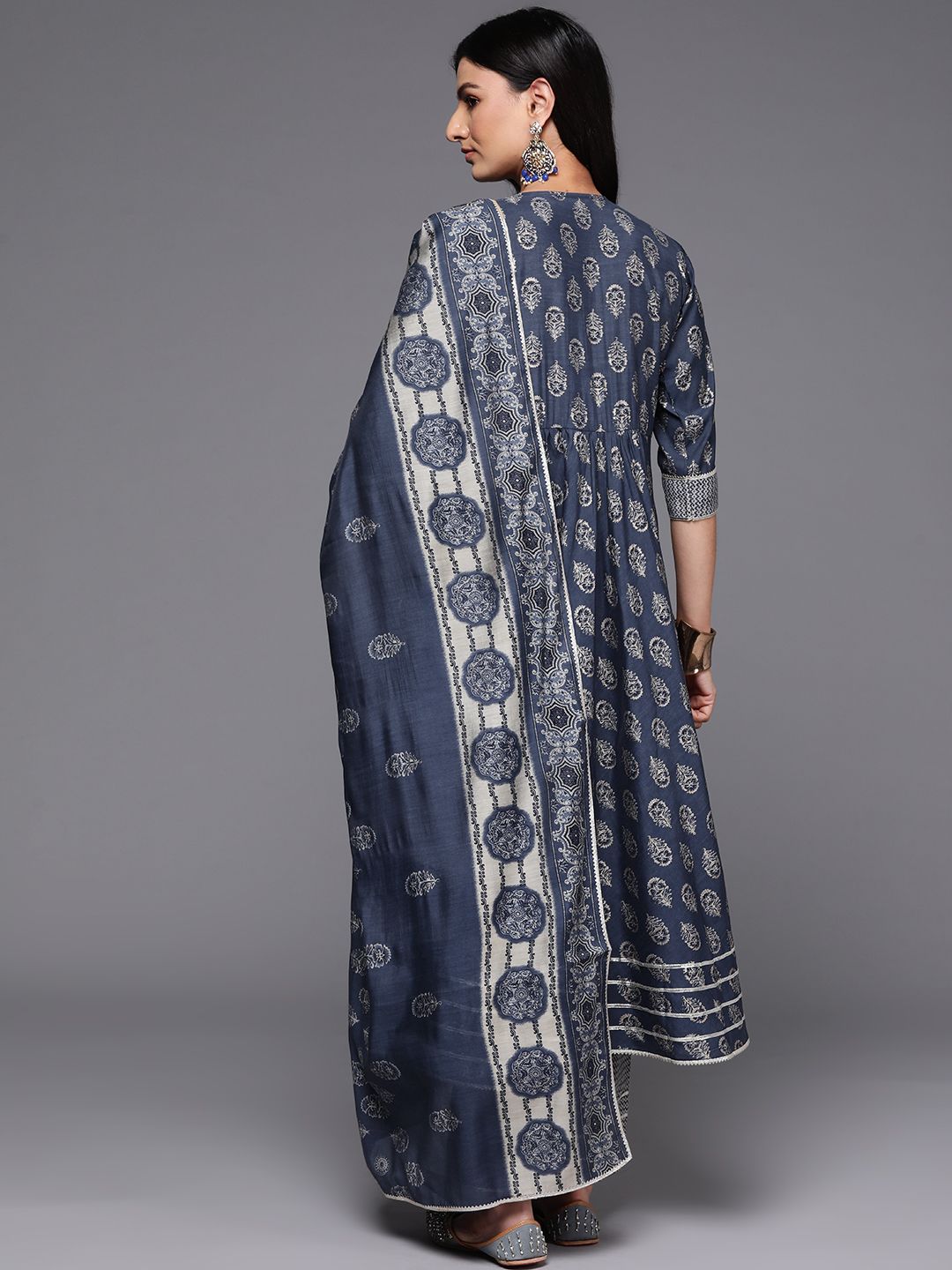 Libas Floral Printed Pleated Gotta Patti Kurta with Palazzos & Dupatta