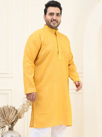 SOJANYA PLUS Men Mustard Yellow Pure Cotton Checked Kurta