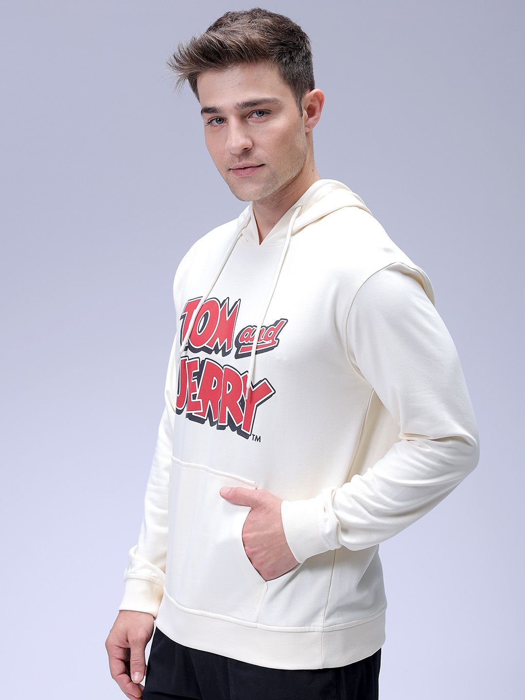 The Indian Garage Co Men Regular Fit Tom & Jerry Printed Overhead Hooded Sweatshirt