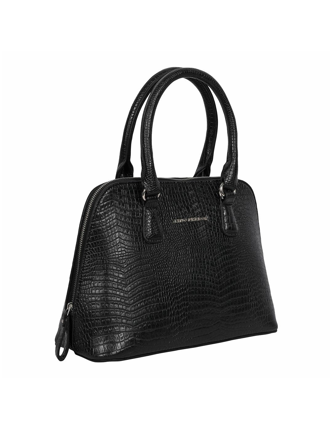 Lino Perros Black Snakeskin Textured Structured Handheld Bag