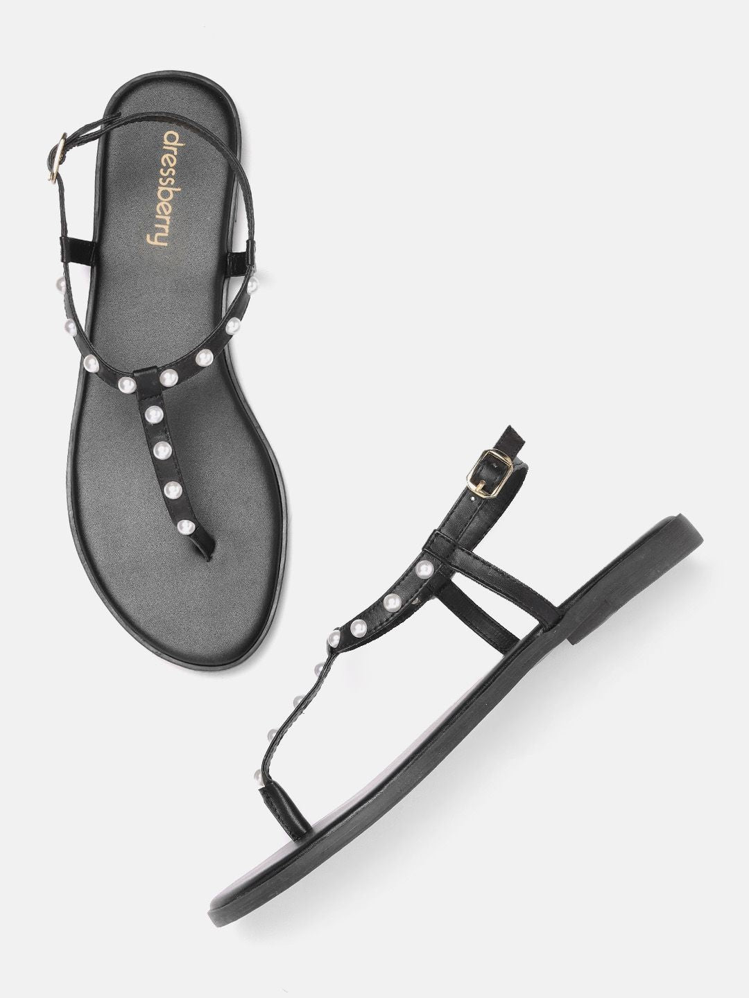 DressBerry Women Beaded T-Strap Flats
