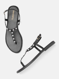 DressBerry Women Beaded T-Strap Flats
