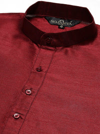 SOJANYA Men Maroon Mirror Work Kurta with Churidar