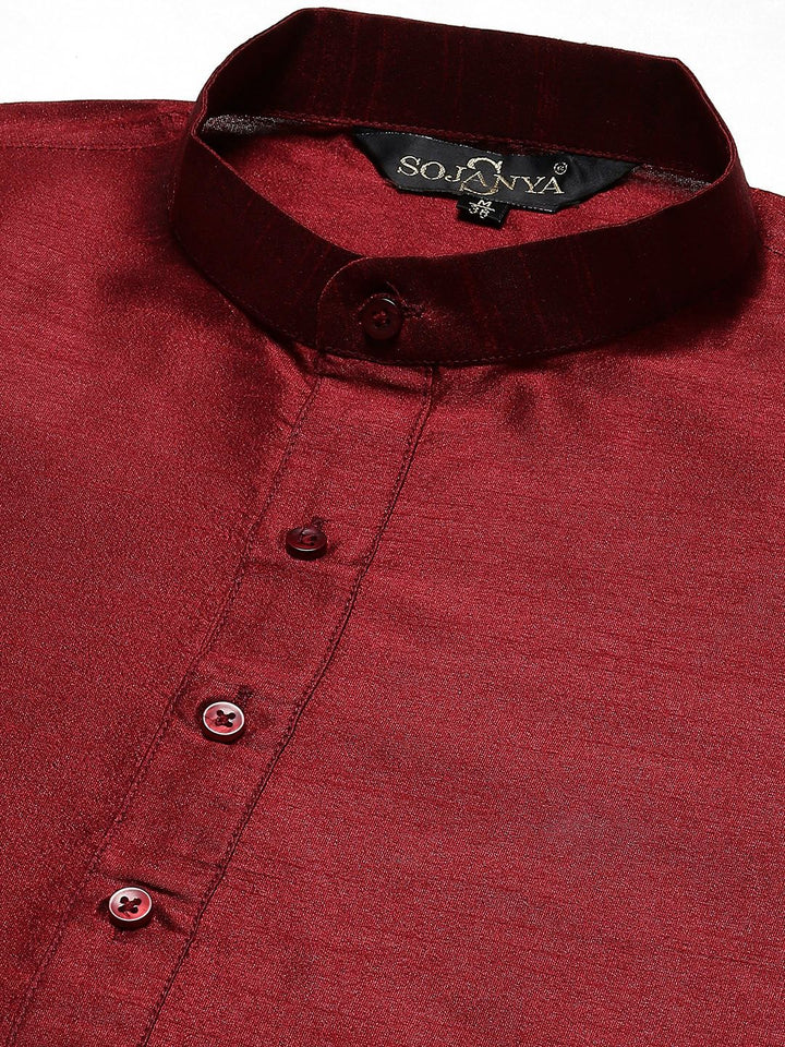 SOJANYA Men Maroon Mirror Work Kurta with Churidar