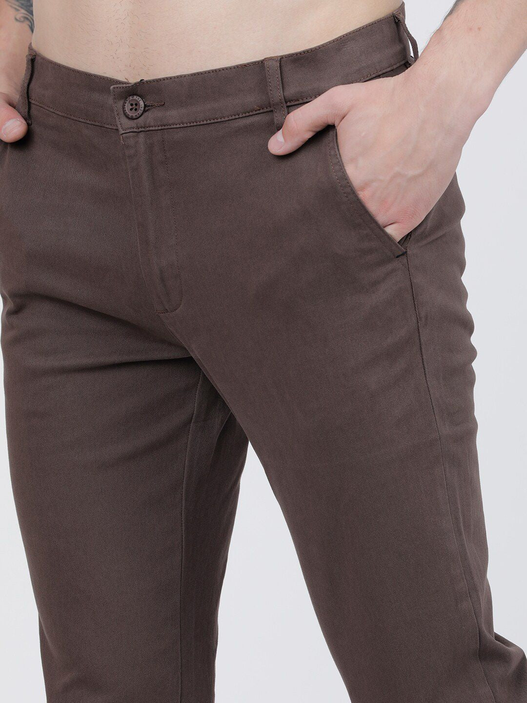 The Indian Garage Co Men Brown Slim Fit Regular Trousers Regular Trousers