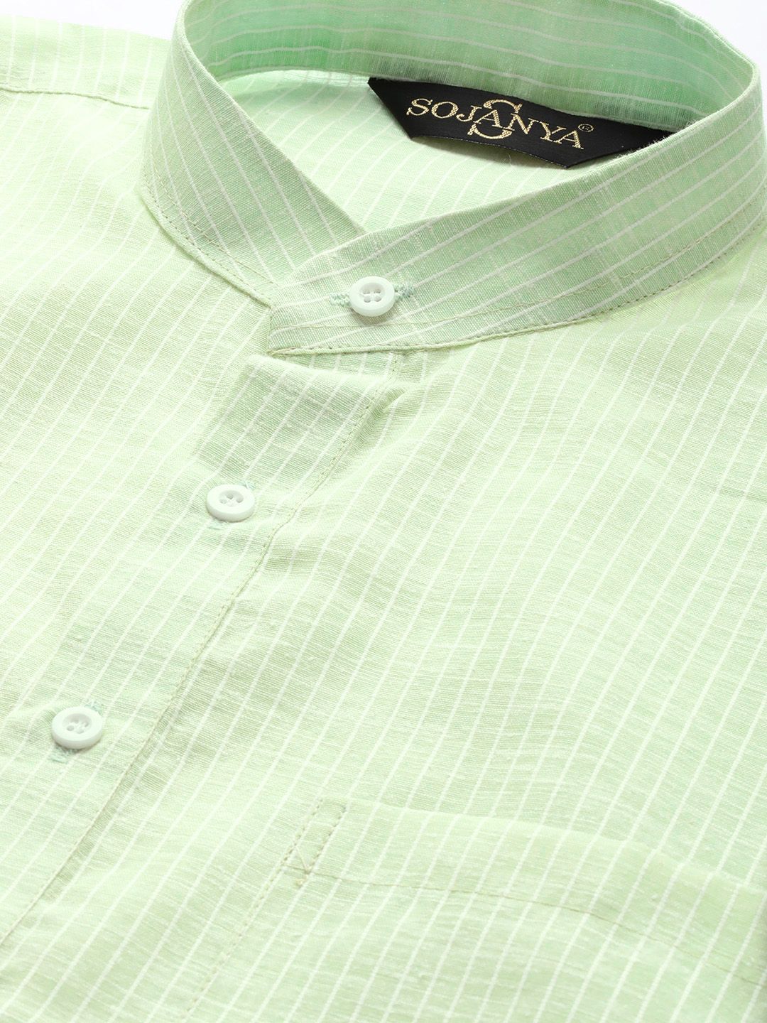 SOJANYA Men Green & White Striped Straight Kurta