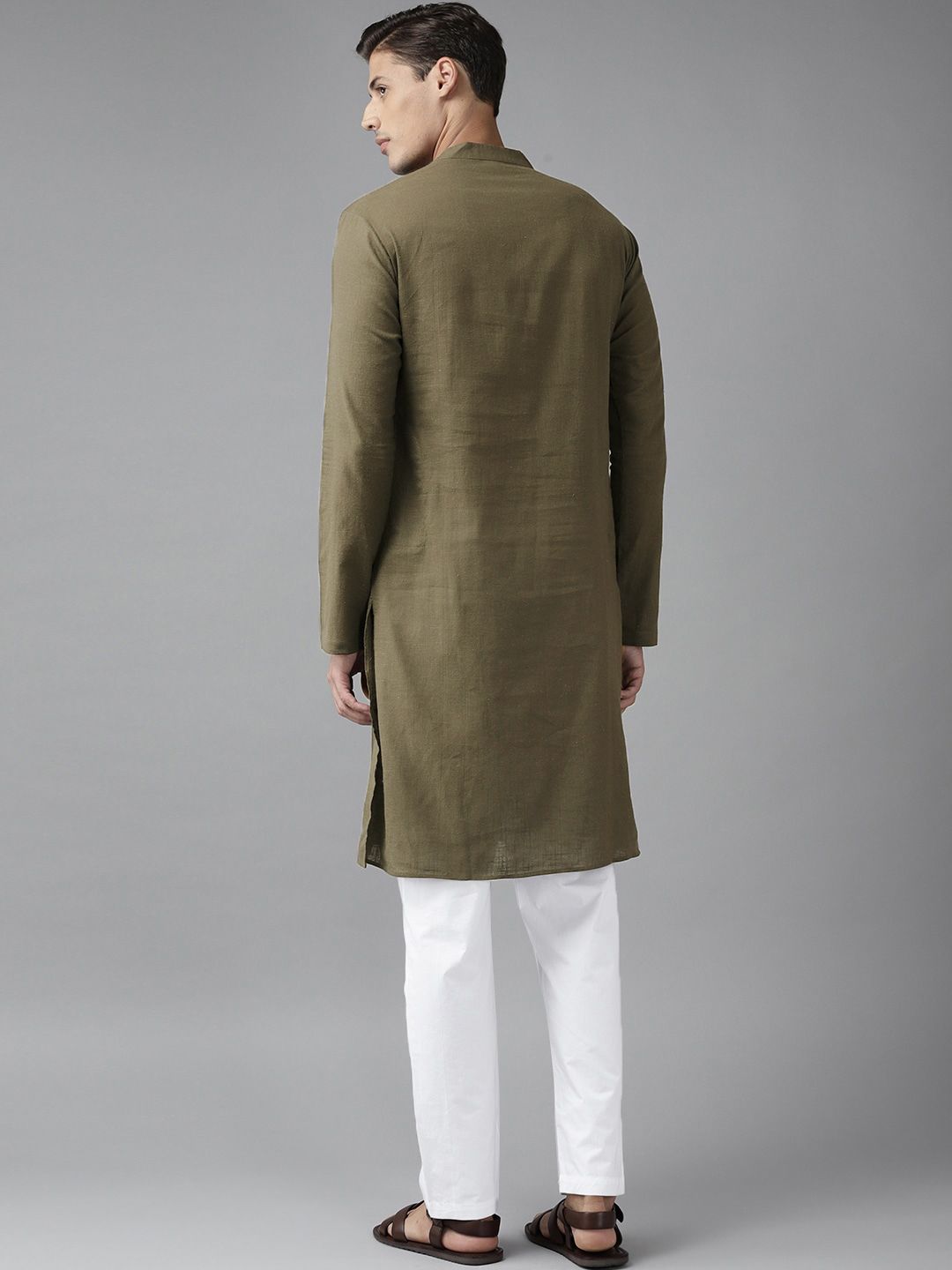 See Designs Olive Green Thread Work A-Line Kurta