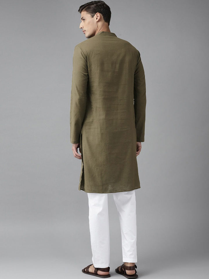 See Designs Olive Green Thread Work A-Line Kurta