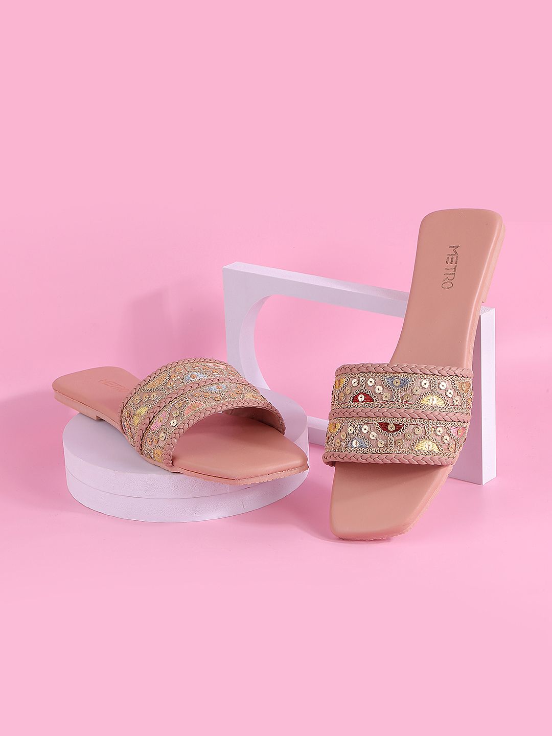 Metro Women Embellished Open Toe Flats
