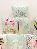 STITCHNEST Teal & Cream-Coloured Set of 5 Ethnic Motifs Square Cushion Covers