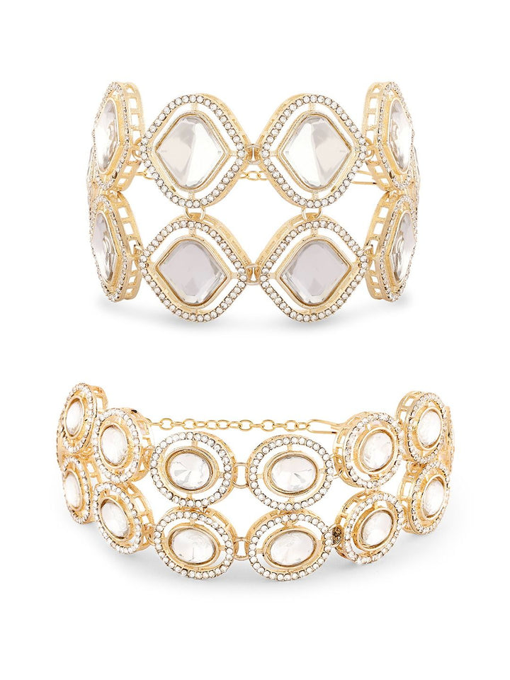 Zaveri Pearls Set of 2 Gold-Plated Austrian Diamonds Studded Wraparound Bracelets