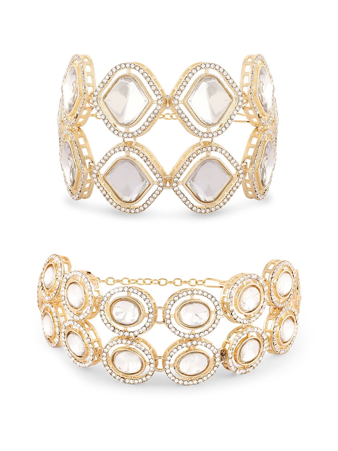 Zaveri Pearls Set of 2 Gold-Plated Austrian Diamonds Studded Wraparound Bracelets