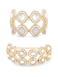 Zaveri Pearls Set of 2 Gold-Plated Austrian Diamonds Studded Wraparound Bracelets