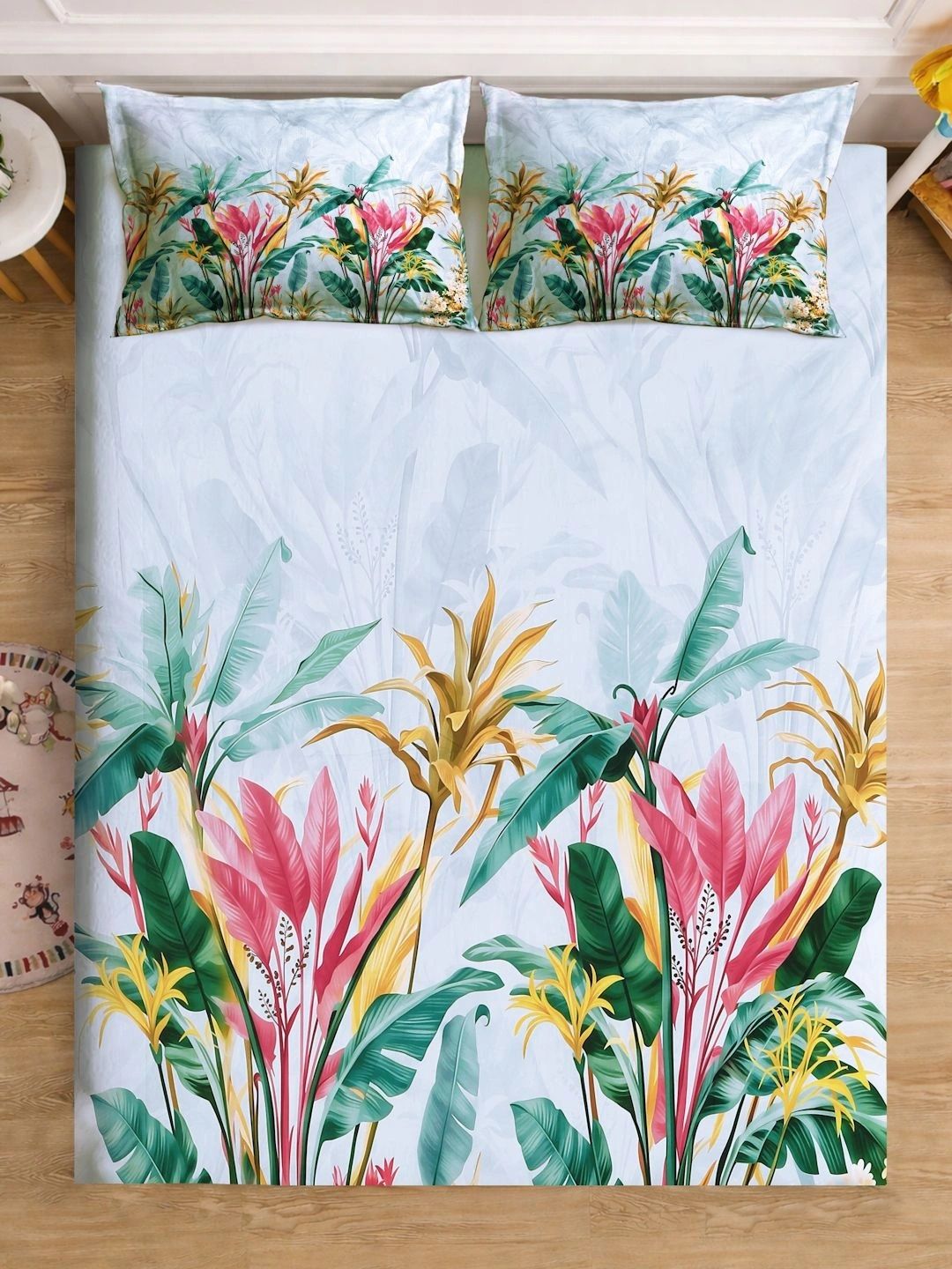 Moda Rapido X KLOTTHE Blue & Pink Floral 400 TC King Bedsheet with 2 Pillow Covers