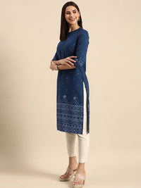 Anouk Women Mandarin Collar Bandhani Printed Indigo Kurta
