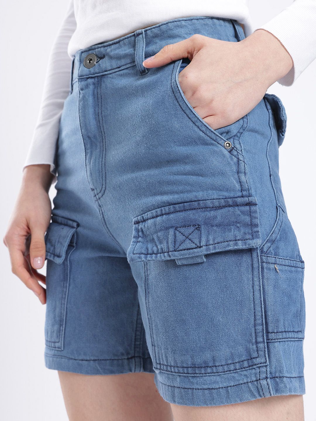 DressBerry Women Utility Touch Denim Cargo Shorts
