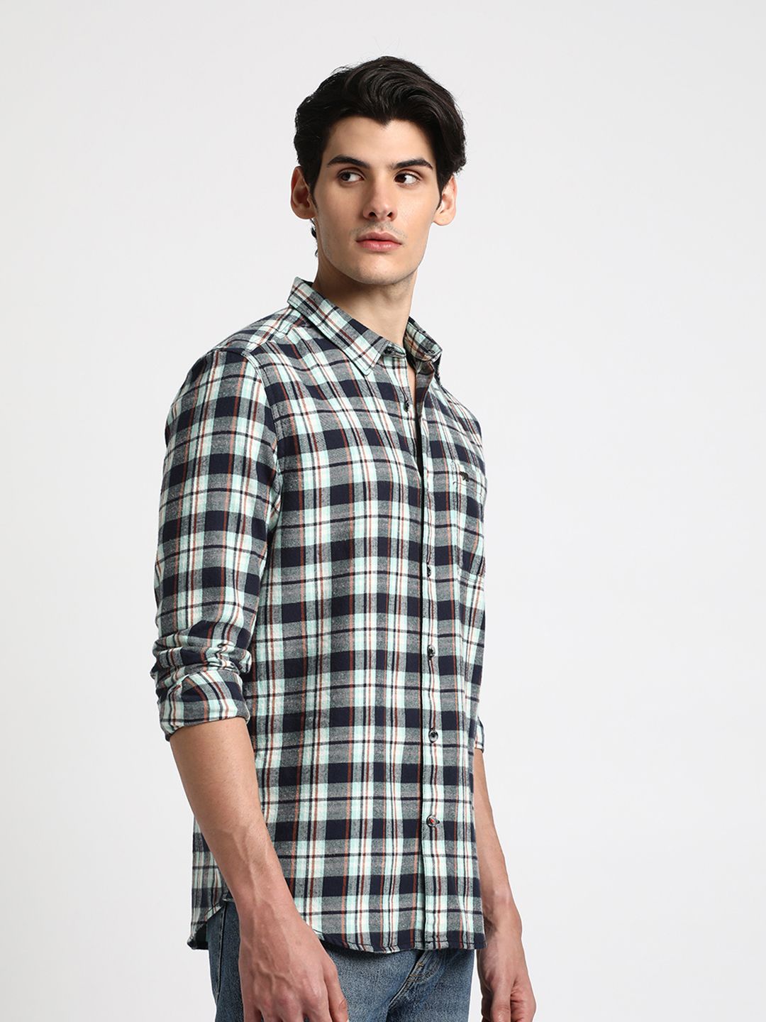 THE BEAR HOUSE Tartan Checked Cotton Slim Fit Opaque Casual Shirt