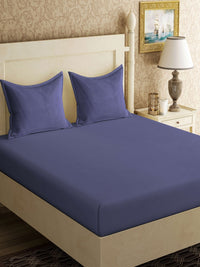 Aura Blue Cotton 300 TC Fitted King Fine Bedsheet dengan 2 Sarung Bantal-98 x 89 inci