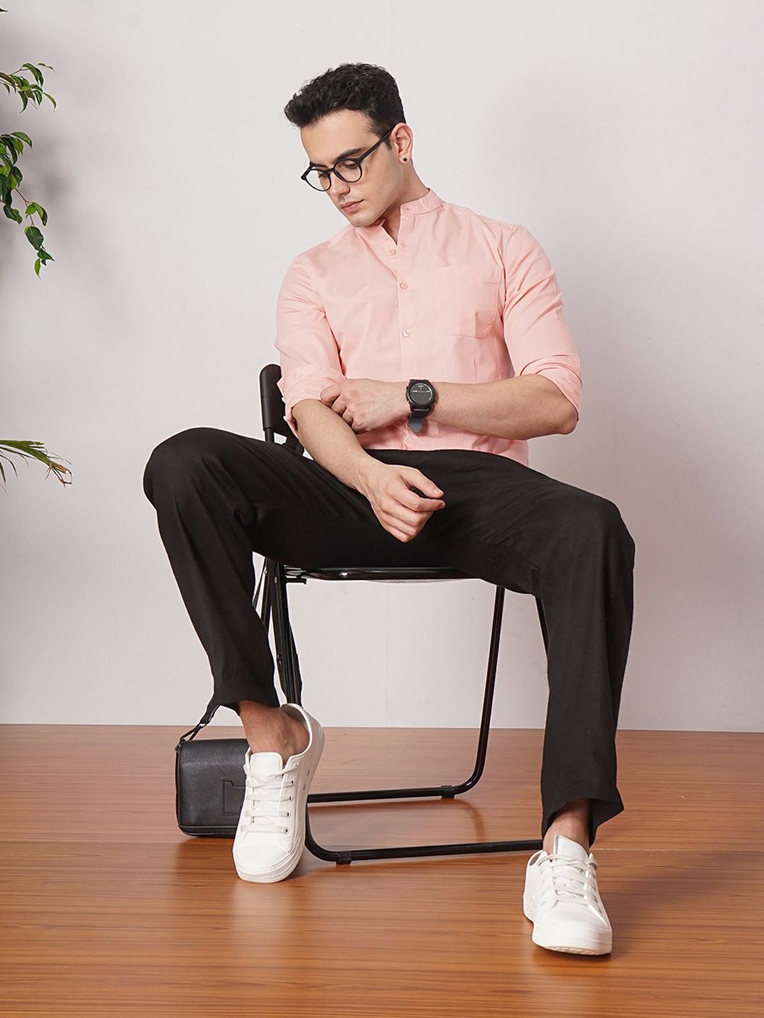 The Indian Garage Co Pure Cotton Band Collar Casual Shirt