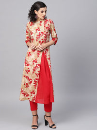 SOJANYA Women Red & Beige Printed A-Line Kurta