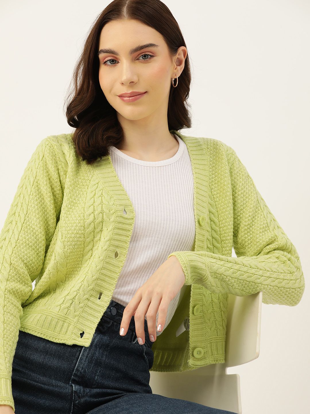 DressBerry Pure Acrylic Cable Knit Cardigan