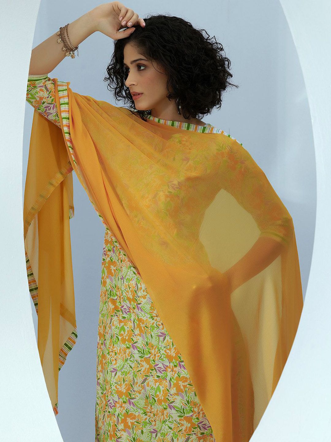 Libas Women Floral Printed Regular Pure Cotton Kurta with Palazzos &  Dupatta
