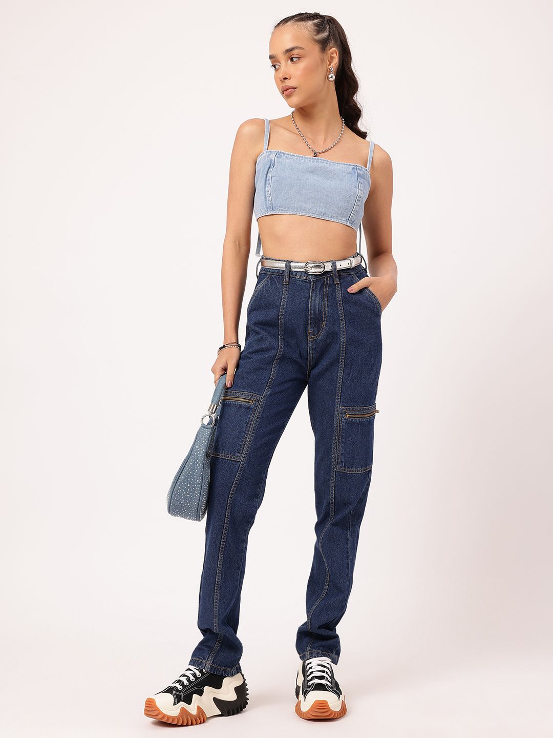 DressBerry Women Grunge Utility Cargo Style Straight Jeans