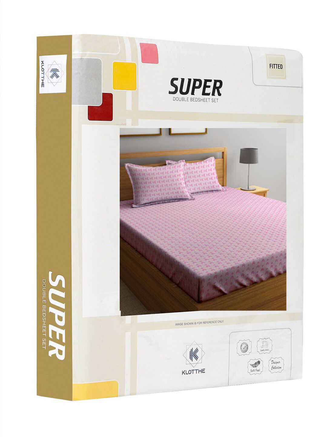 KLOTTHE Pink Geometric Cotton 300 TC Fitted King Fine Bedsheet with 2 Pillow Covers-98 x 87 inches