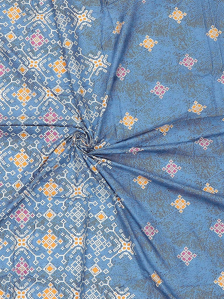 Monte Carlo Blue & White Ethnic Motifs Cotton 144 TC Single Bedsheet Set-2.29 m x 1.52 m