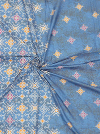 Monte Carlo Blue & White Ethnic Motifs Cotton 144 TC Single Bedsheet Set-2.29 m x 1.52 m