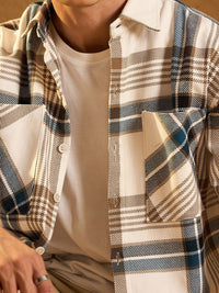 DENNISON Men Double Pocket Drop Shoulder Oversized Cotton Checked Shacket