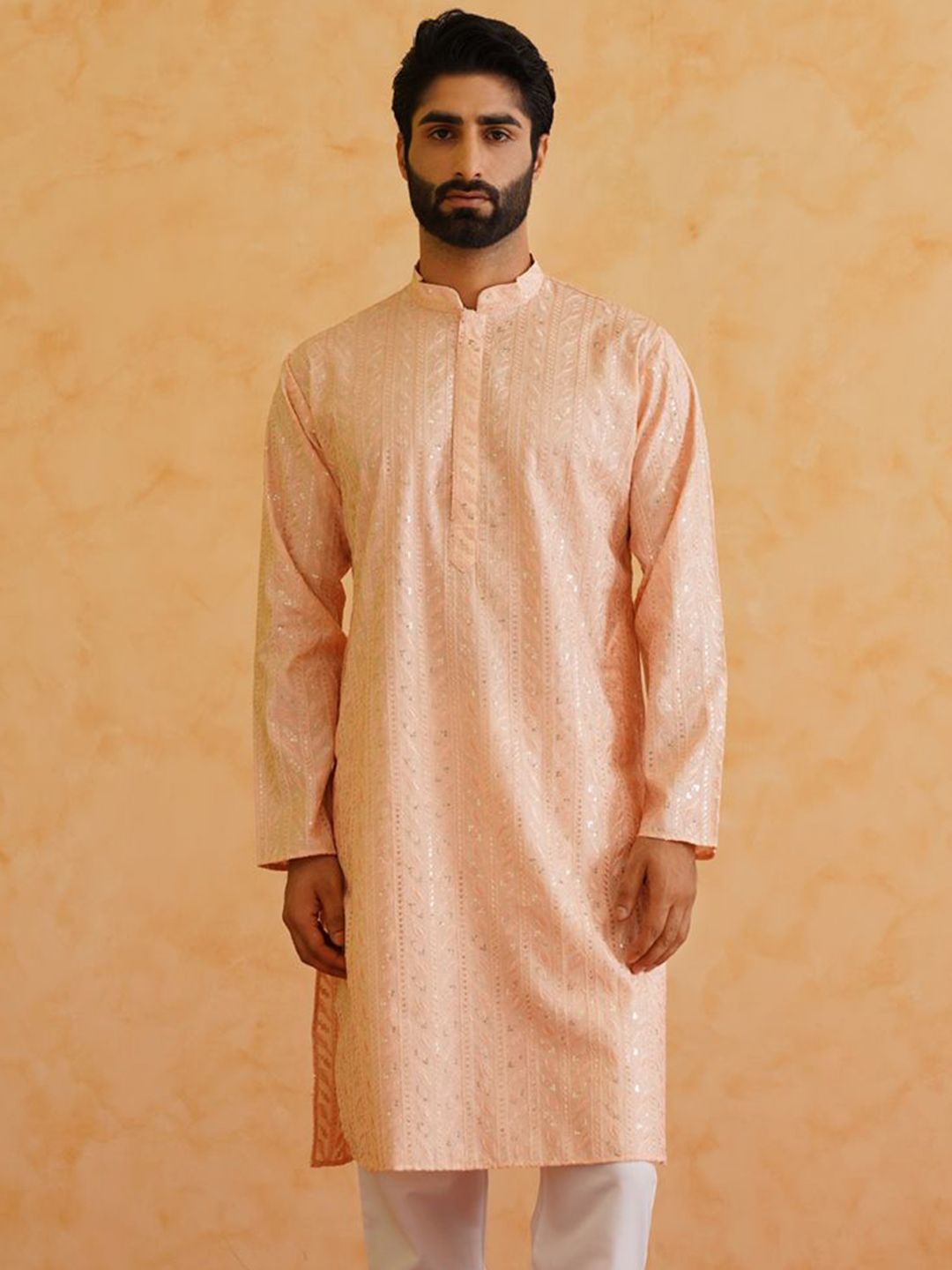 SOJANYA LUXE Motif Etnik Bersulam Kurta Sutera Kapas Labuci Dengan Piyama