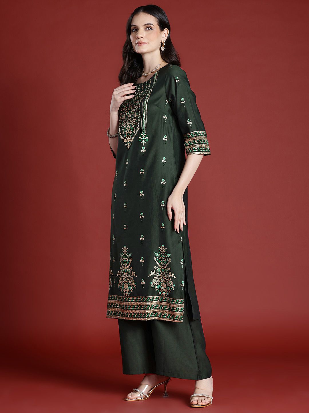 Anouk Tyohaar Collection Printed Straight Kurta with Palazzos & Dupatta