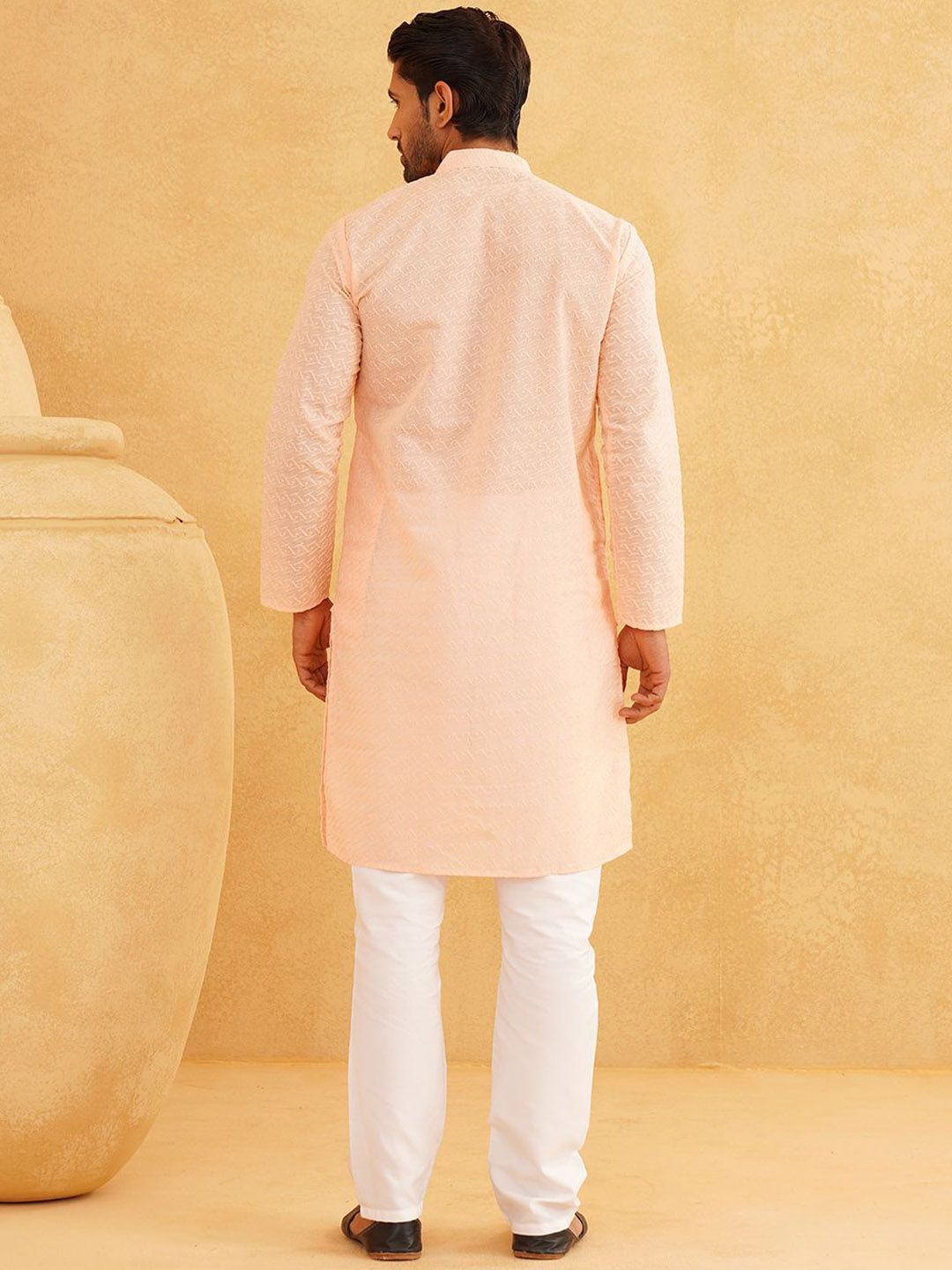 SOJANYA Geometric Embroidered Regular Pure Cotton Straight Kurta With Churidar