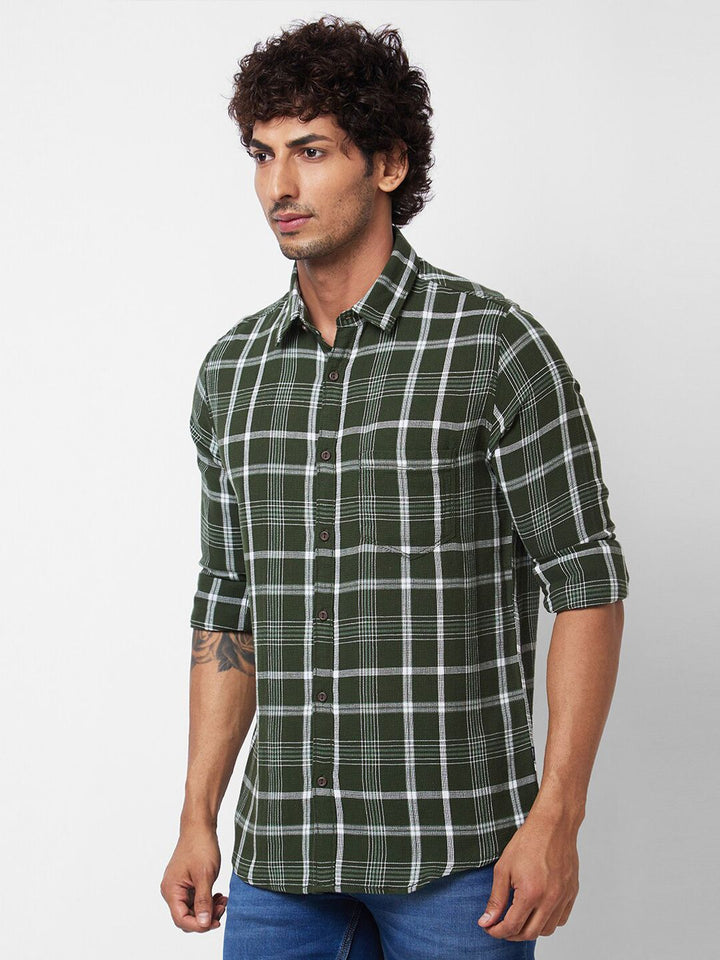SPYKAR Spread Collar Long Sleeves Tartan Checks Cotton Casual Shirt