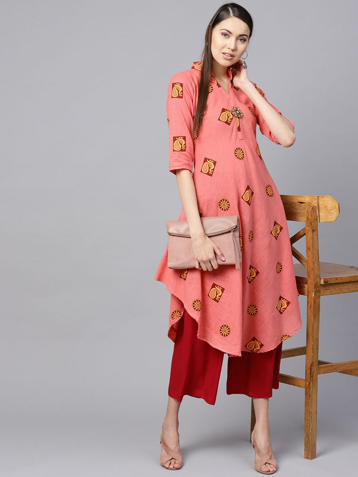 SOJANYA Women Pink & Maroon Quirky Print A-Line Kurta