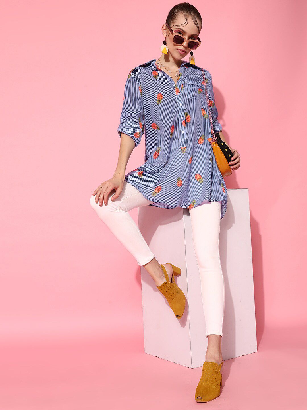 STREET 9 Women Blue Graphic Shirt