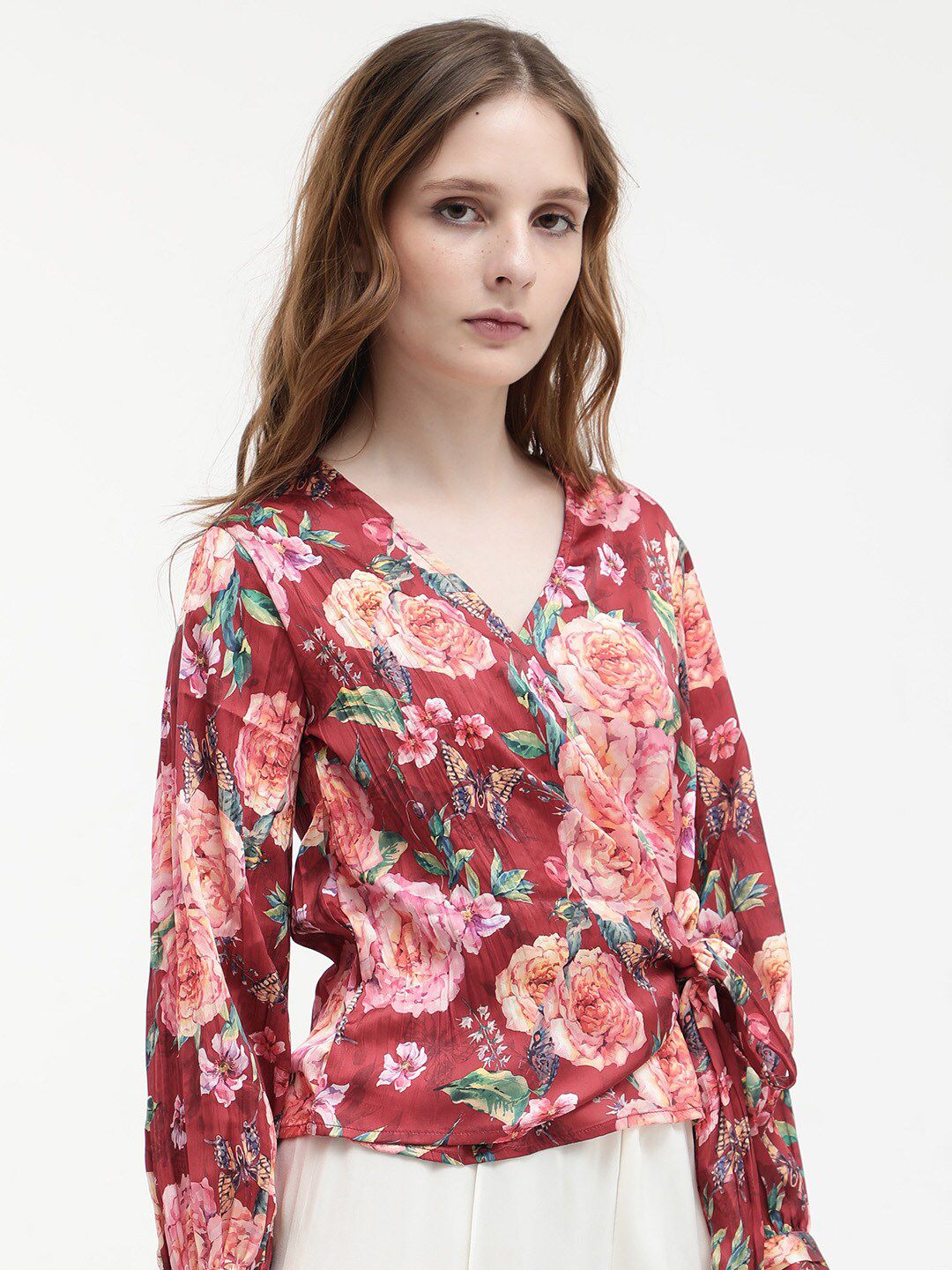 RAREISM Lonna Floral Print V-Neck Wrap Top