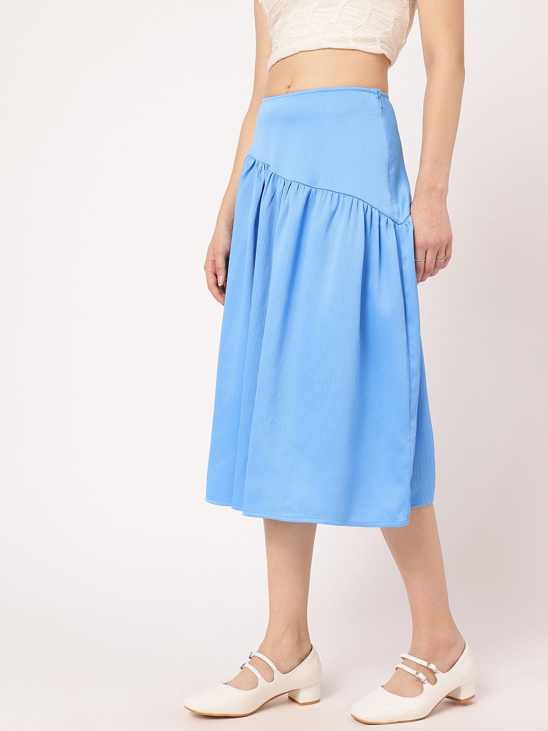 DressBerry Women Ocean Mist Crinkle Gathered A-Line Skirt