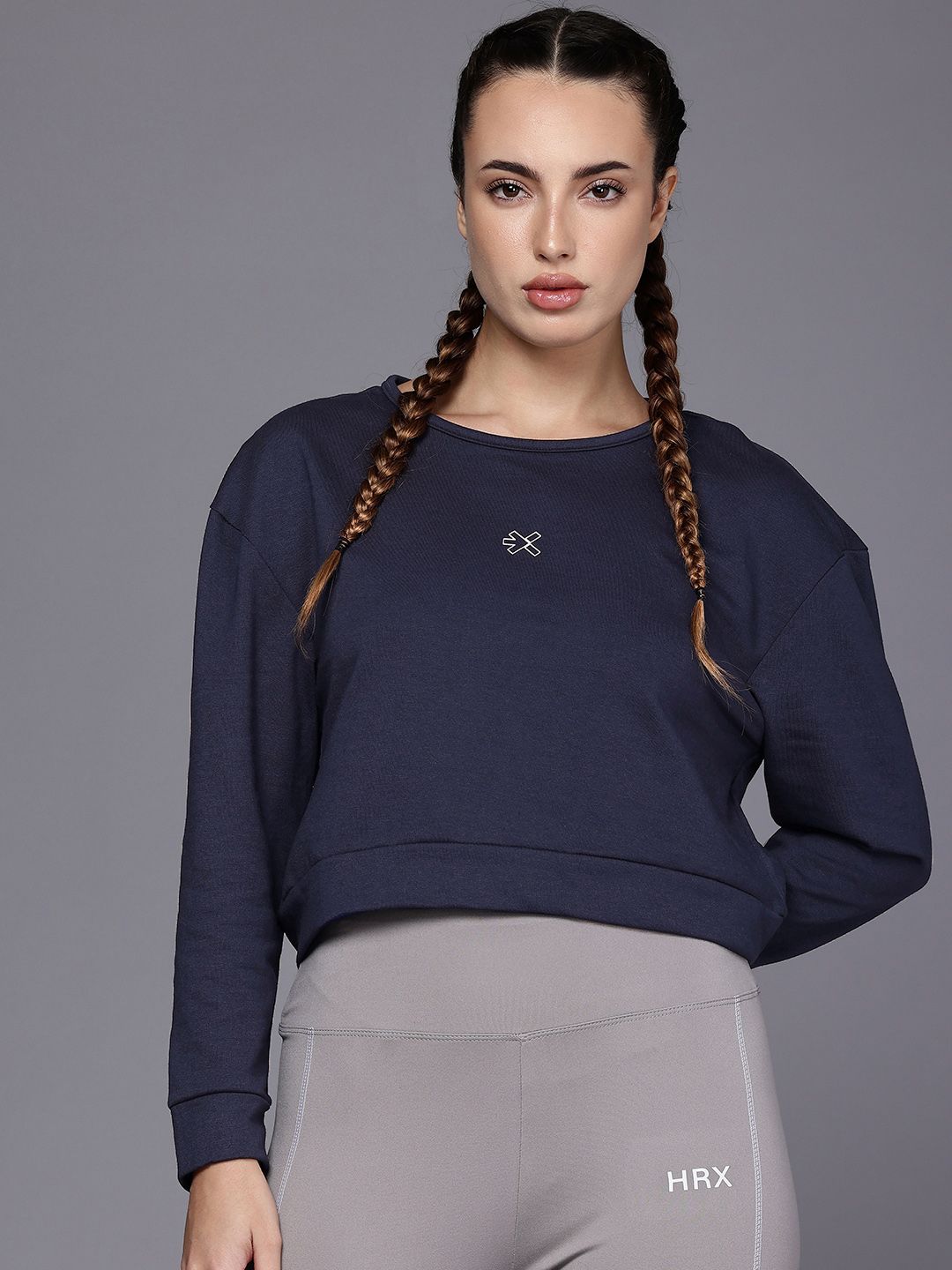 HRX by Hrithik Roshan SCULPTFLEX Printed Training Crop Sweatshirt