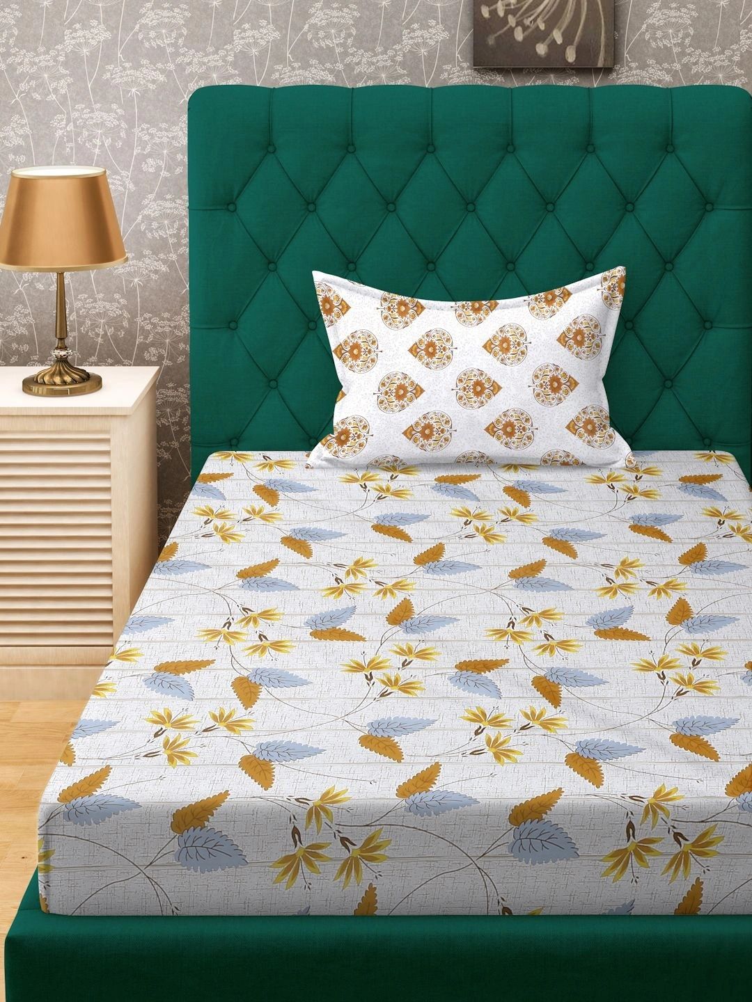 Moda Rapido X KLOTTHE Berwarna Krim & Bunga Kuning 400 TC Cadar Bujang dengan 1 Sarung Bantal