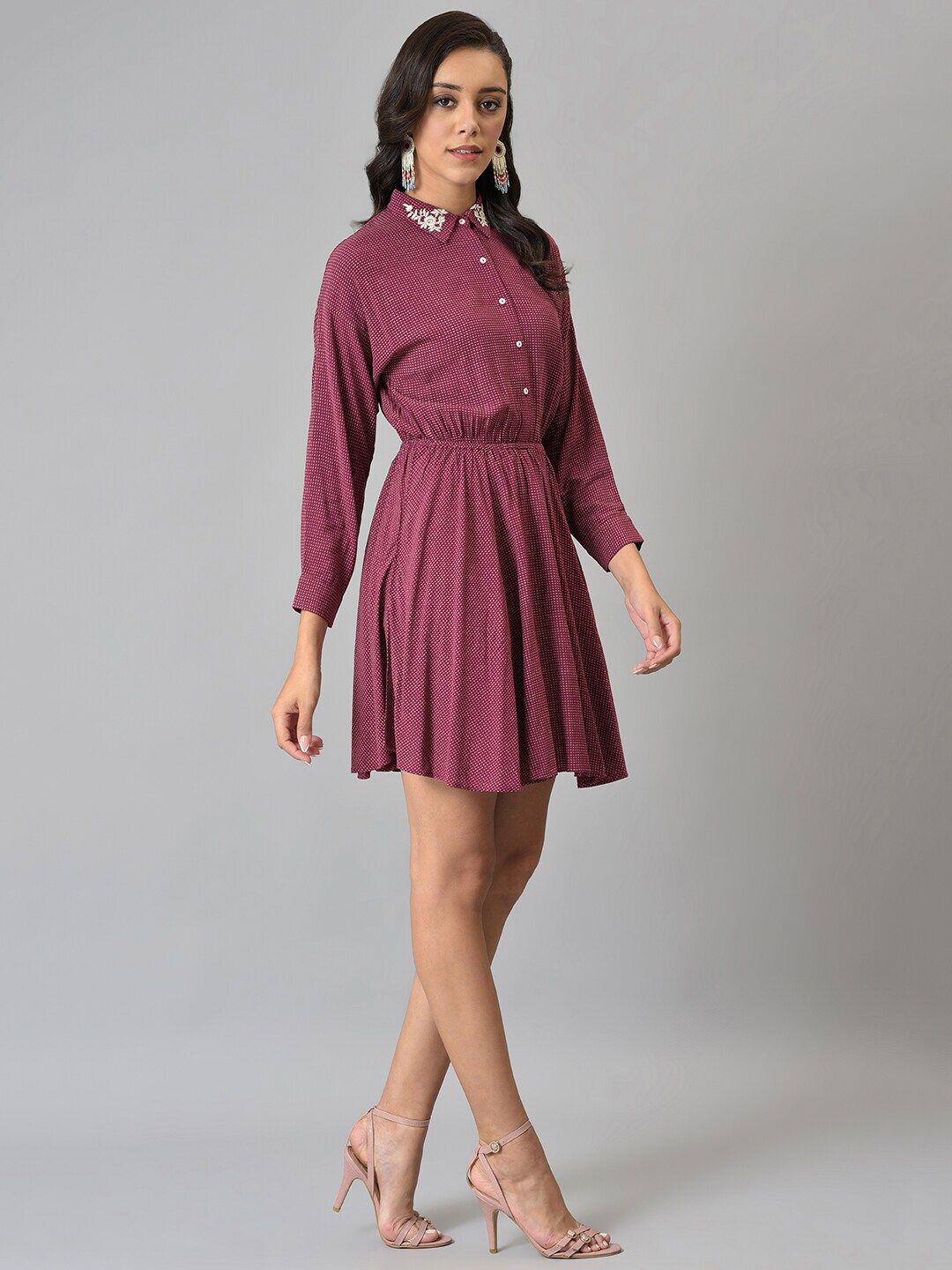 W Pink Printed Chiffon Dress