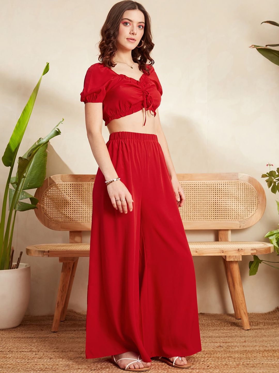 Berrylush Cropped Top & Wide Leg Trousers