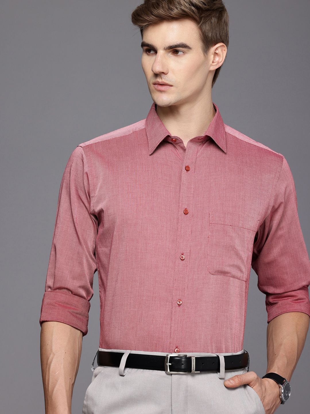 Raymond Pure Cotton Self Design Slim Fit Textured Formal Shirt